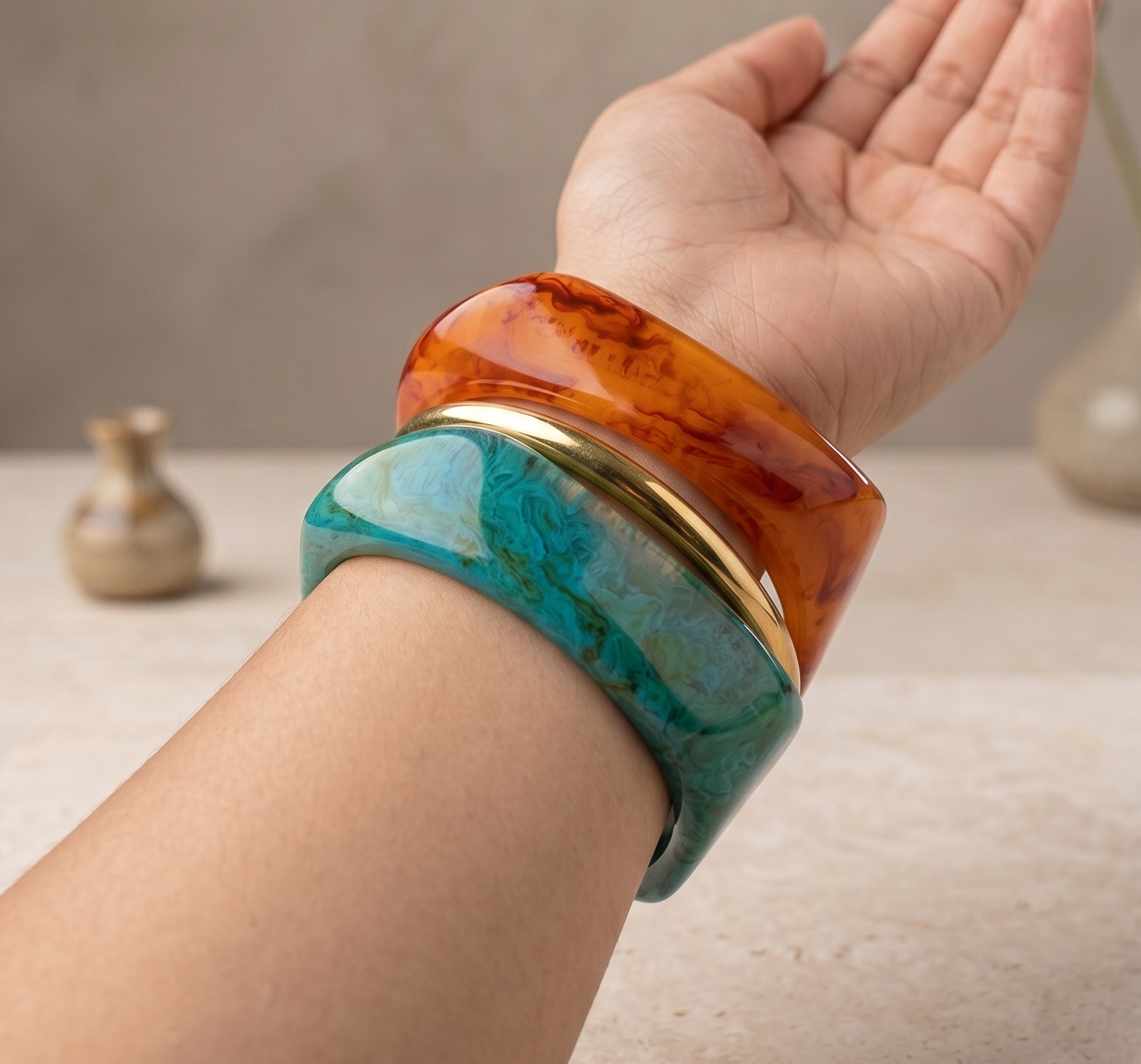Electric Aura Radiant Resin Bangle Set